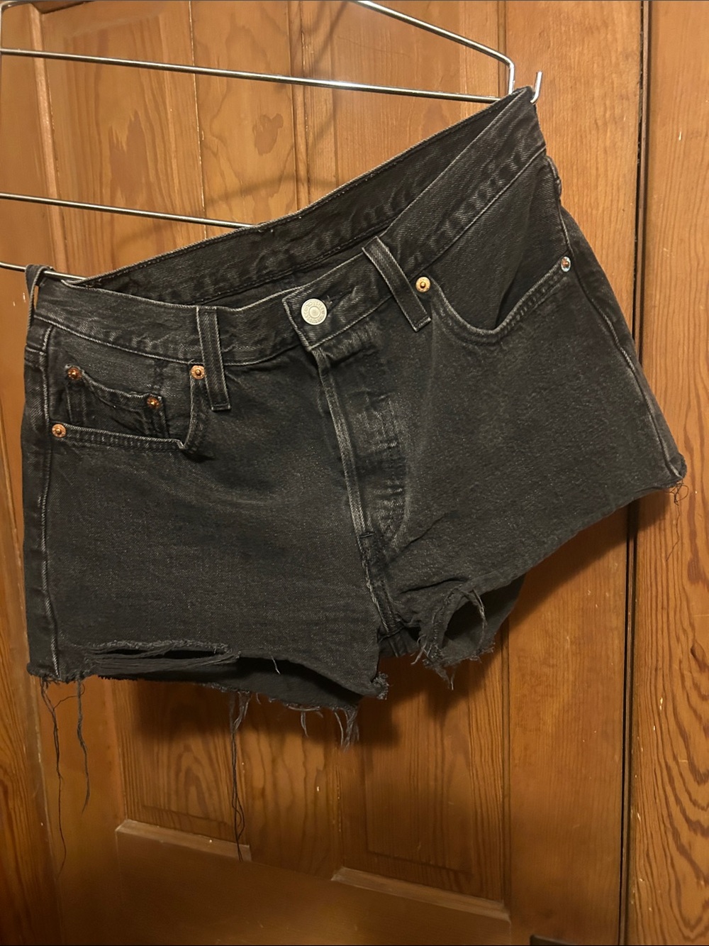 Levi's Washed Black Distressed Denim Cutoff Shorts
